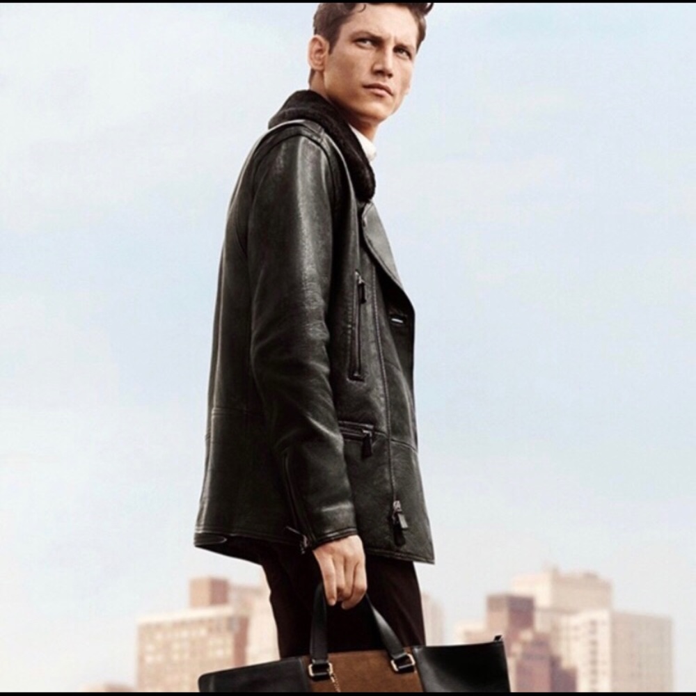 Men’s Coach black moto leather jacket